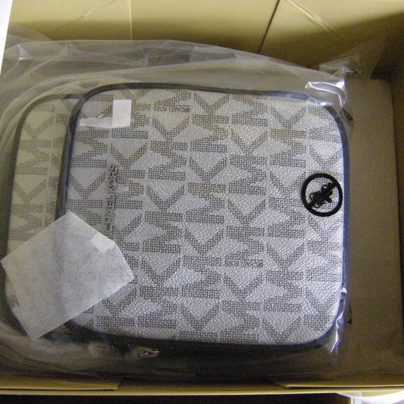 Michael Kors Jet Set Medium Silver Metallic Signature Logo Crossbody Bag Boxed - Picture 7 of 9